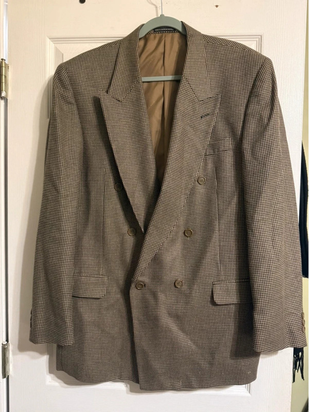 Vintage Pierre Balmain Double-Breasted Silk-Wool Houndstooth Blazer 44L